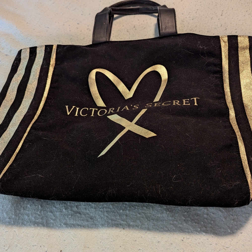 Victoria's Secret Black Tote with Gold Heart Design